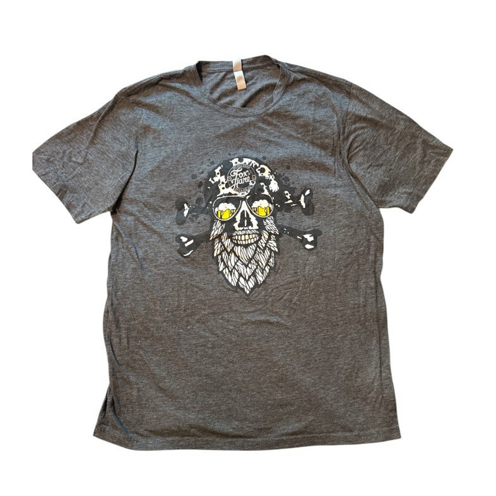 Fox Hare Brewery Beerd Bearded Skull Moto Head TShirt Grey Size L